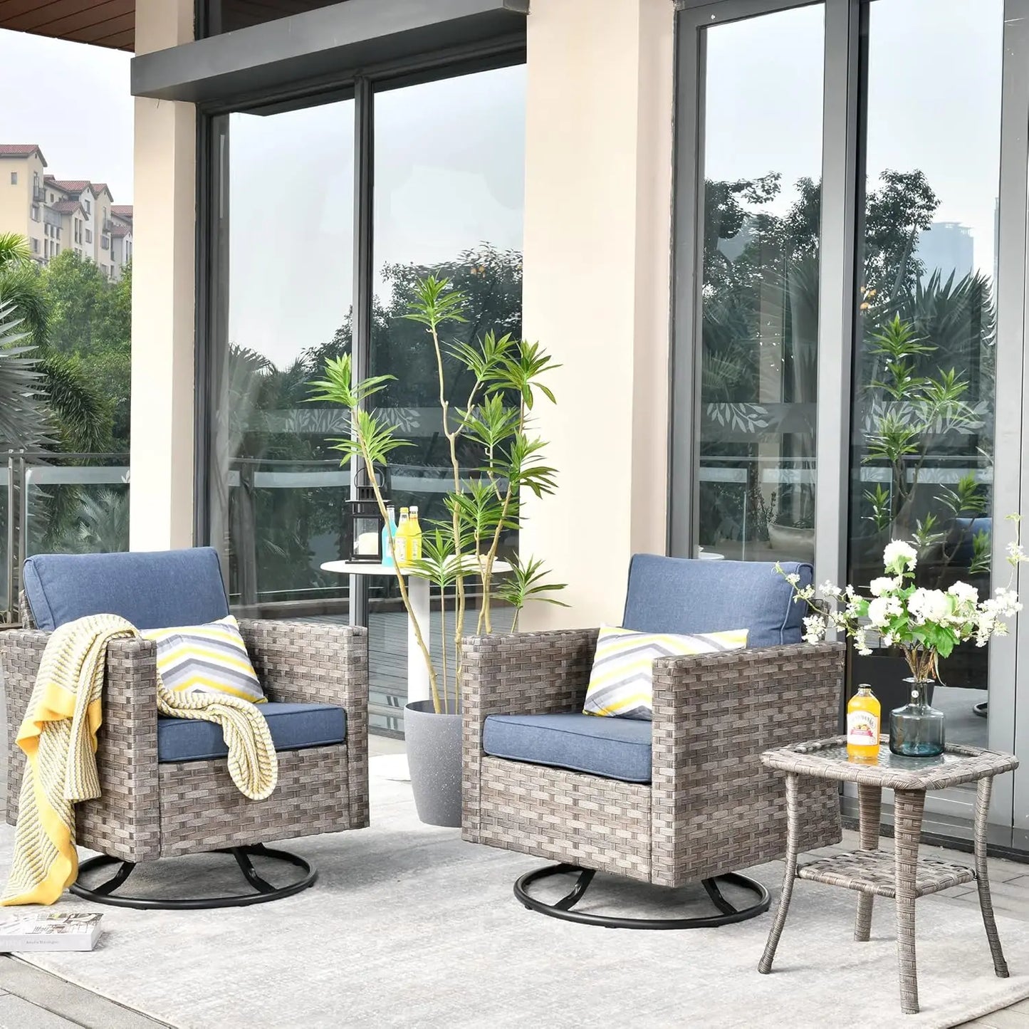 Outdoor Sectional Sofa with Swivel Rocking Chairs