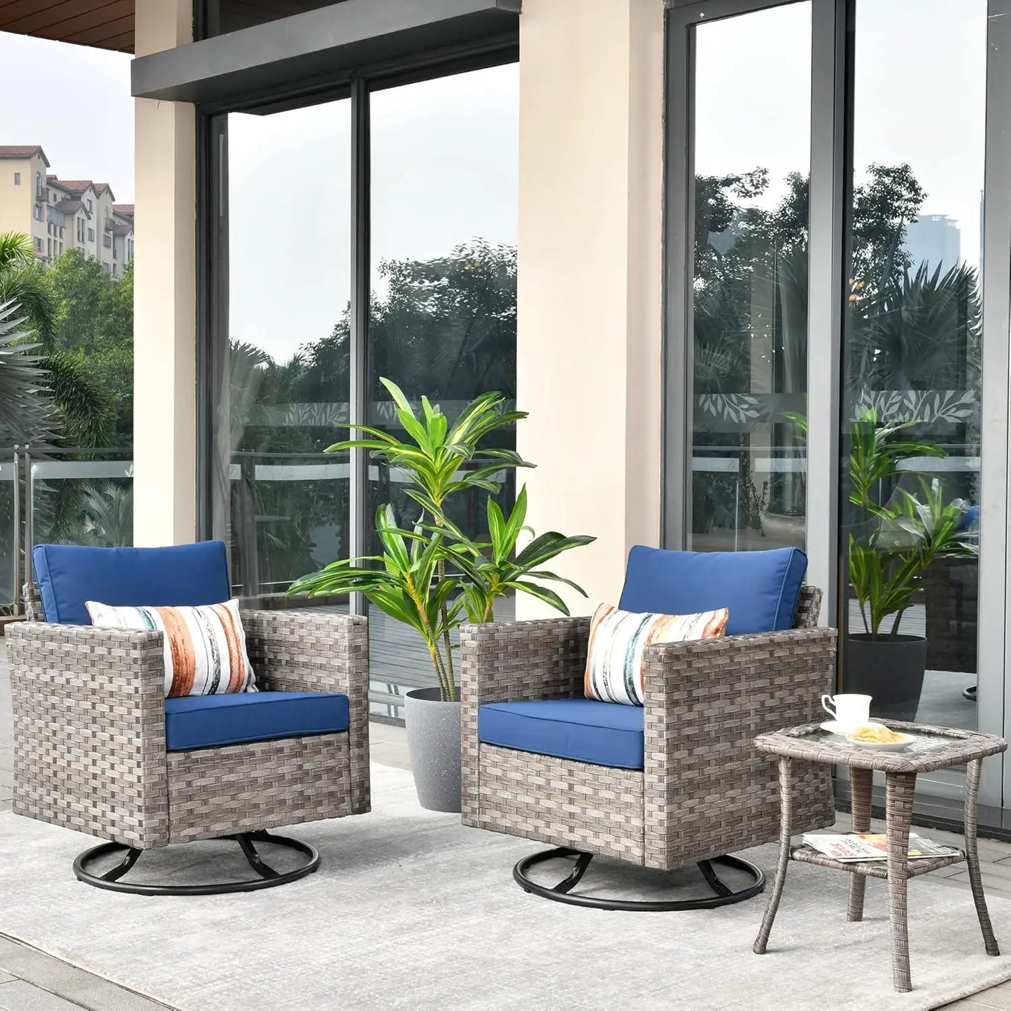 Outdoor Sectional Sofa with Swivel Rocking Chairs