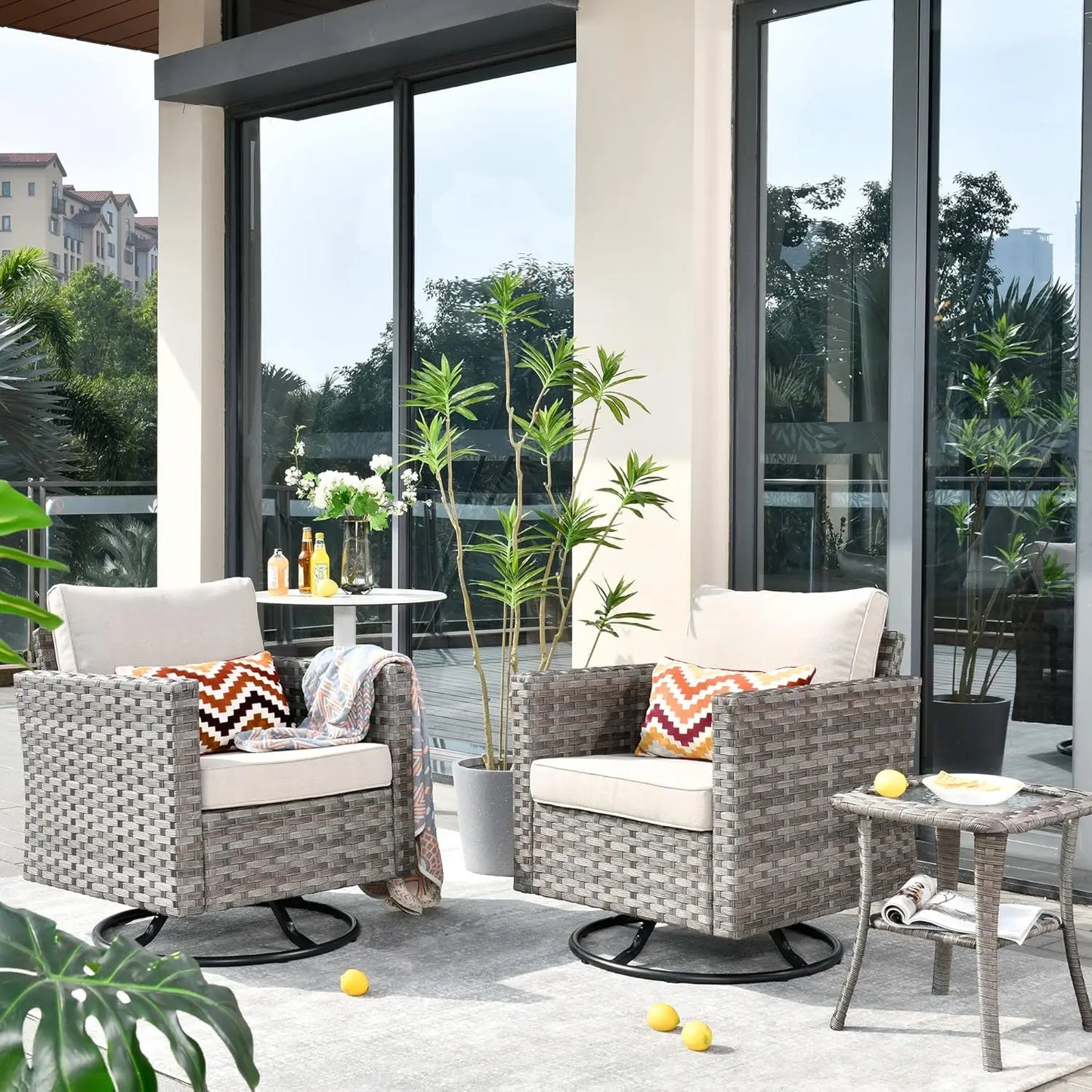 Outdoor Sectional Sofa with Swivel Rocking Chairs